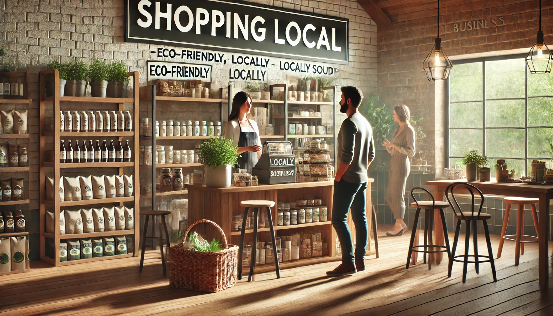 a local business with customers inside a small, cozy shop.