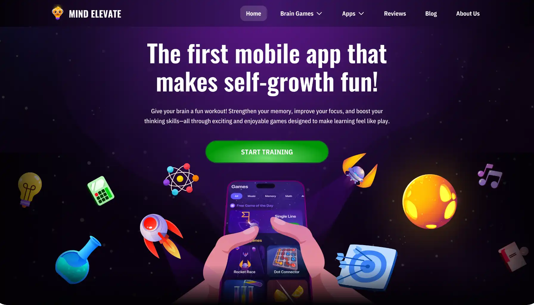 The main page of a Mind Elevate website.